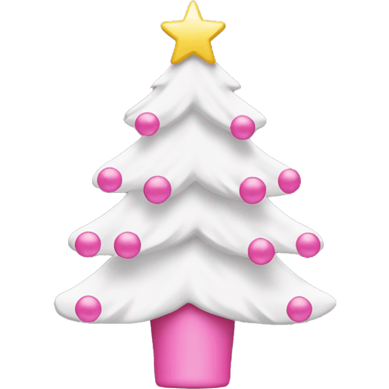 white christmas tree with pink ornaments and a pink star emoji