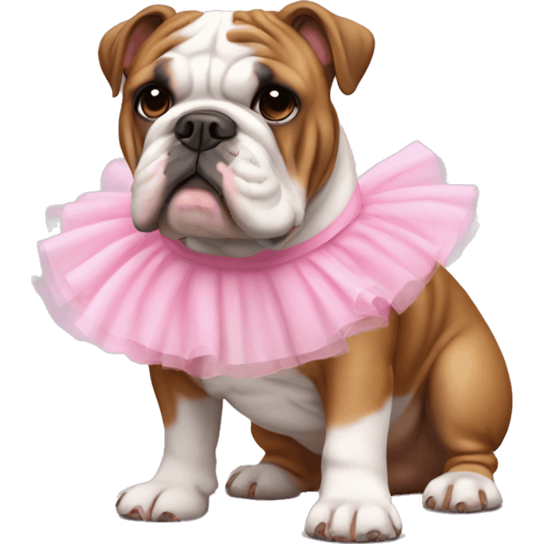 Brown and white English bulldog wearing pink skirt tutu  emoji