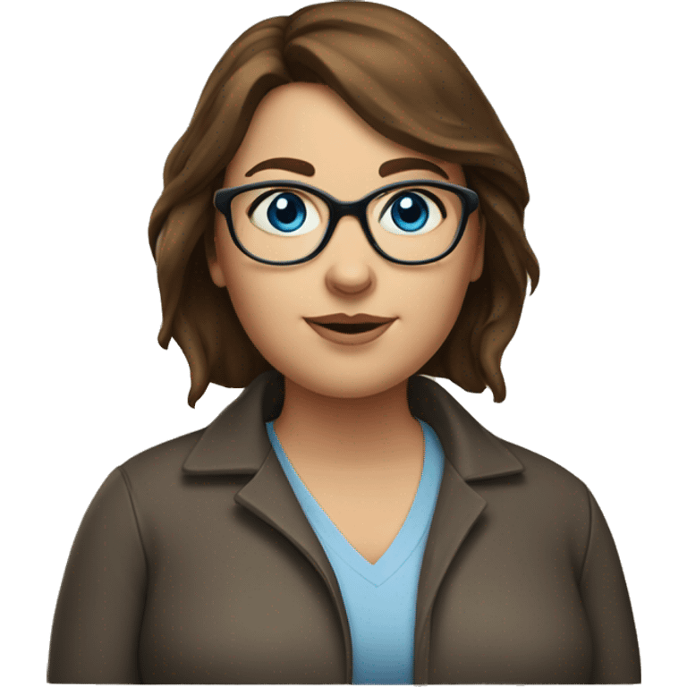 overweight brown haired woman blue eyes glasses emoji