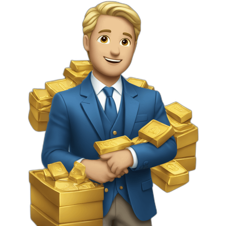 Posh-man-with-blue-suit-offering-goldbar emoji