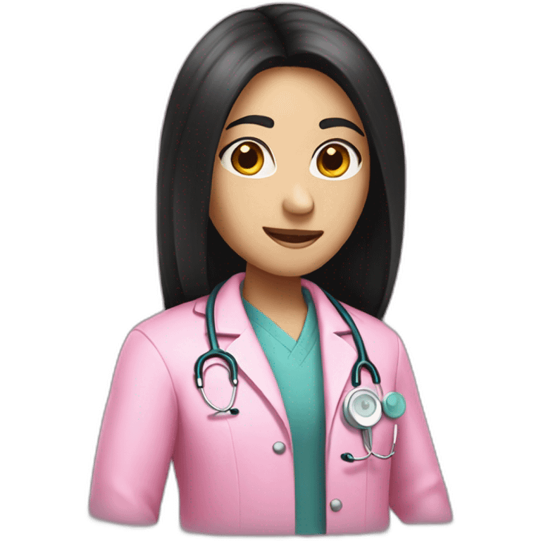 Long black hair doctor in pink coat emoji