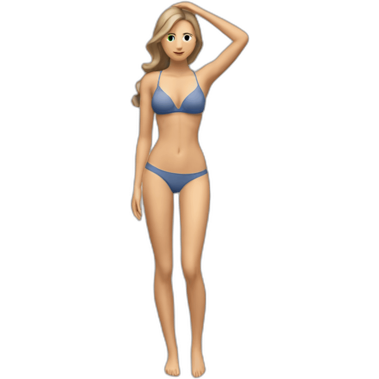 Slim-fit Caucasian woman small bra panties hands-in-hair pose (beach body) full body emoji