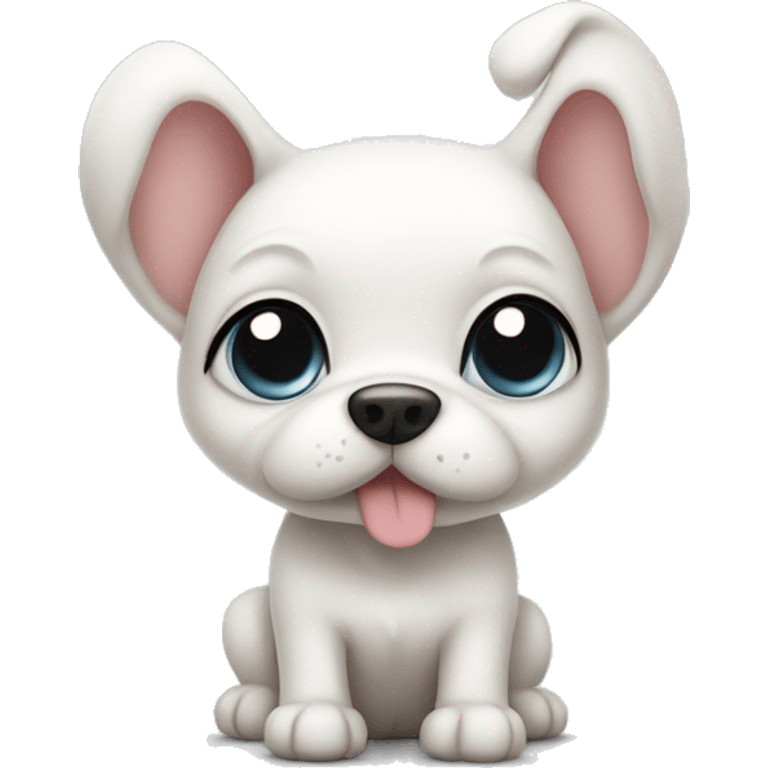 cute white puppy with long ears small body.  emoji