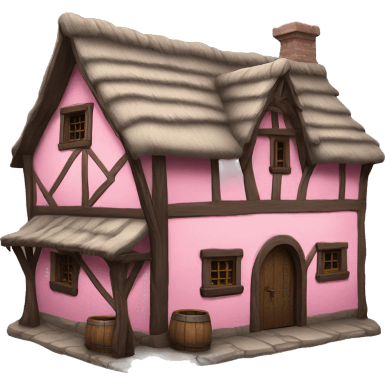 Realistic pink isolated medieval tavern house. emoji