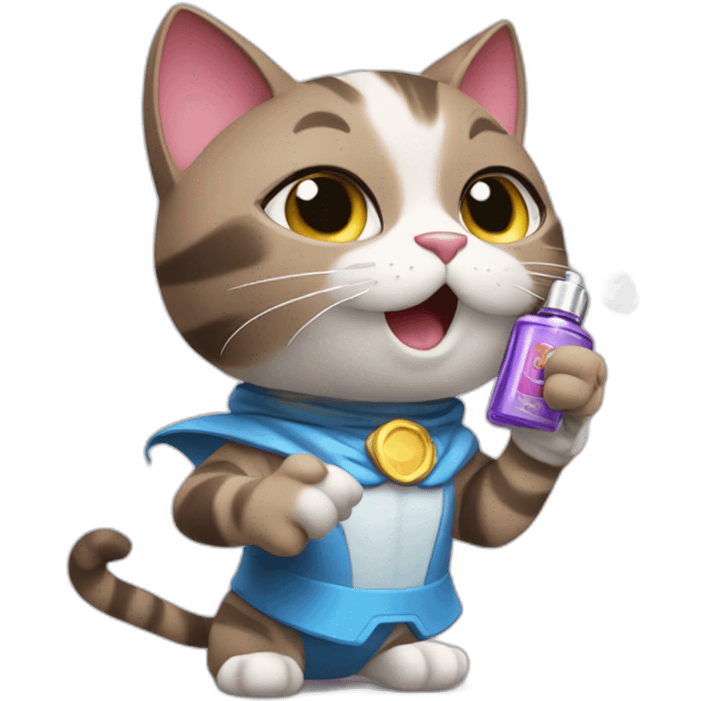 super hero cat spraying perfume emoji