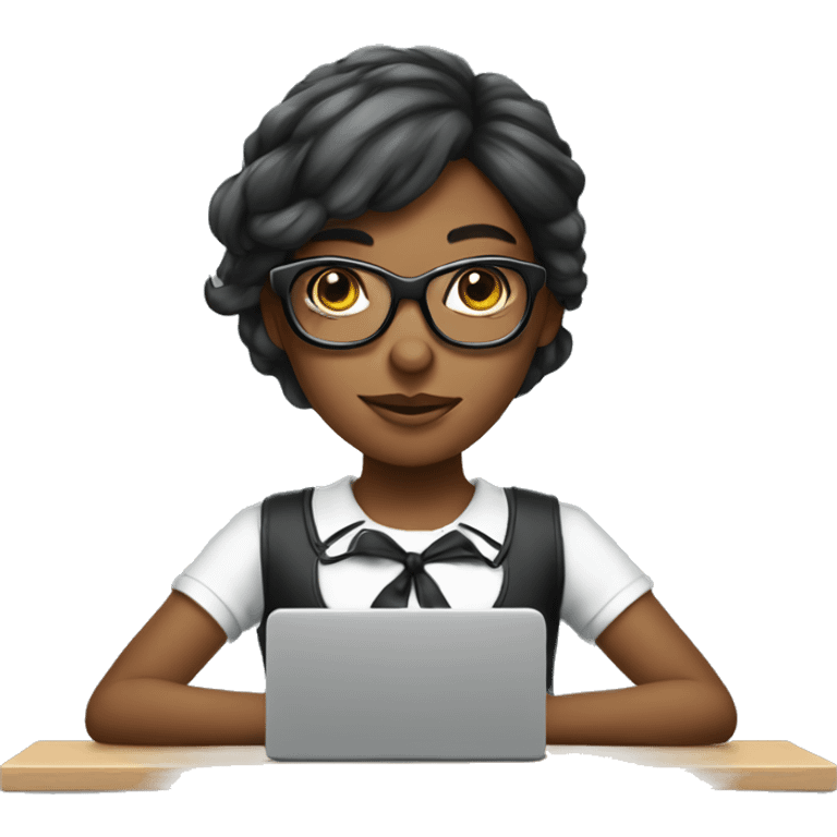 girl with bow and glasses typing on computer emoji