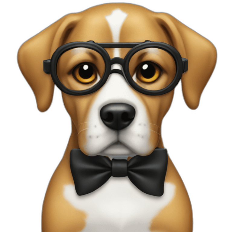 Dog with black suit, goggles and a bow tie emoji