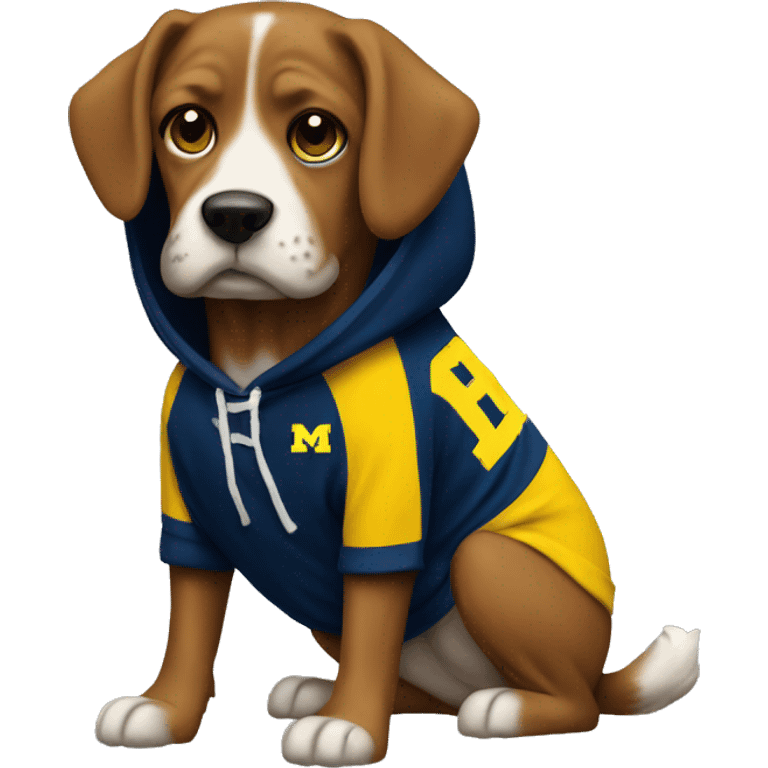 Dog wearing Michigan football hoodie emoji