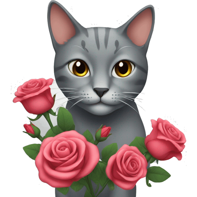 a gray cat with roses emoji