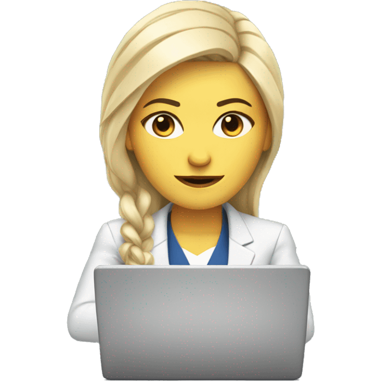 White Woman with Laptop busy with coding for Office Work by thinking future me nice hair suit  emoji