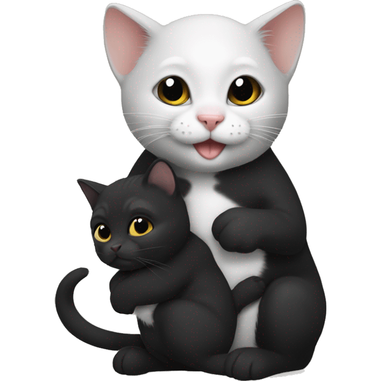 full black kitty holding a white little hamster  emoji