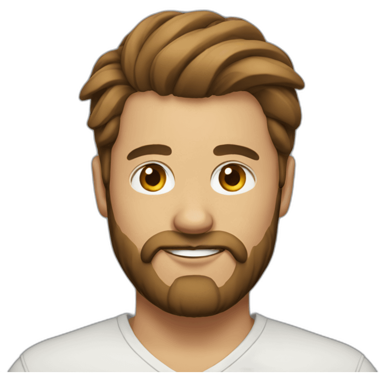 Man with bun and beard with brown hair emoji