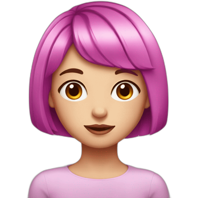 girl with purple eyes, bright pink bob haircut, fair skin emoji