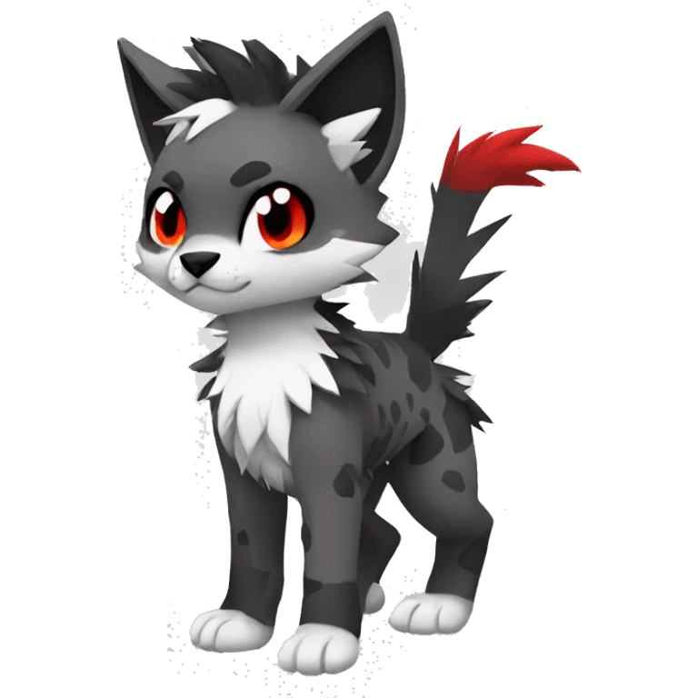 cool edgy black white grey punk red animal hybrid Fakemon full body emoji