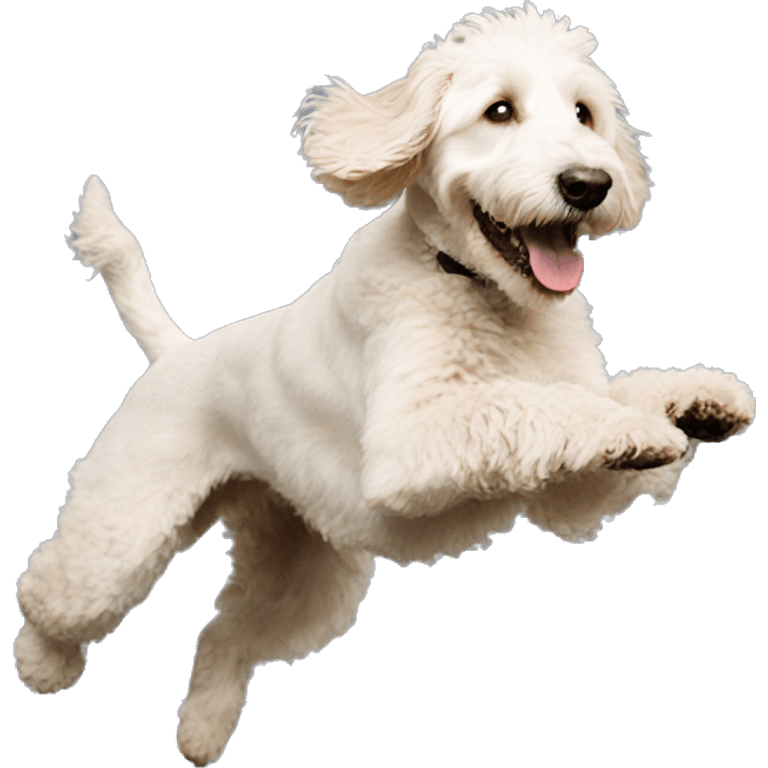 white goldendoodle jumping emoji