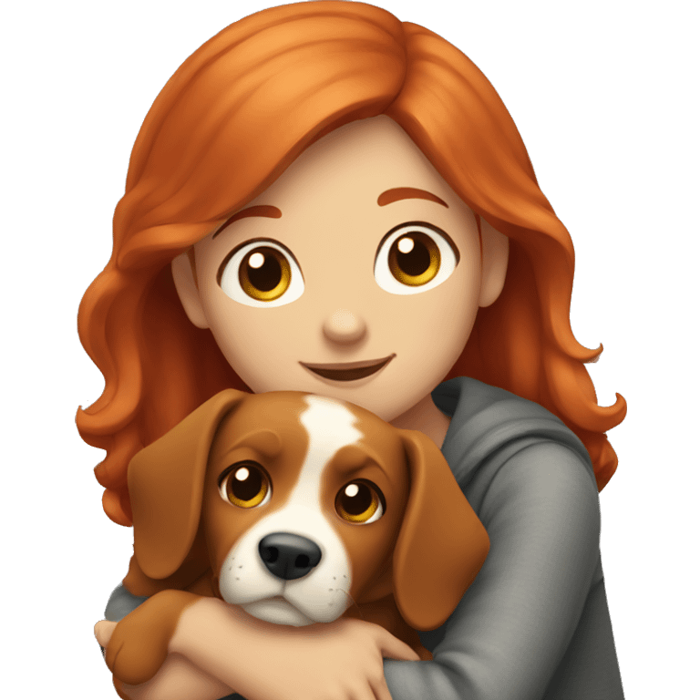 Red head Girl hugging dog emoji