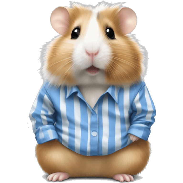 Blonde long haired Syrian hamster with a white and blue striped dirty shirt emoji