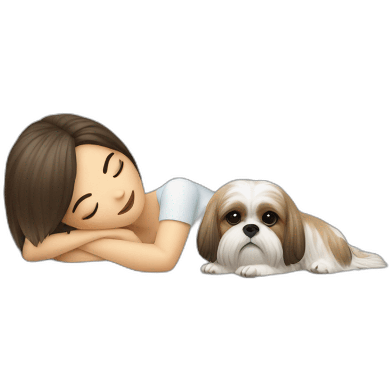 Shih tzu dog and human woman sleeping on couch emoji