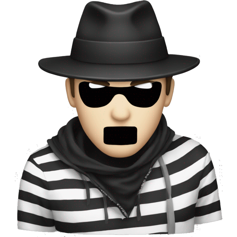 Robber emoji with black hat and white and black stripes for shirt emoji