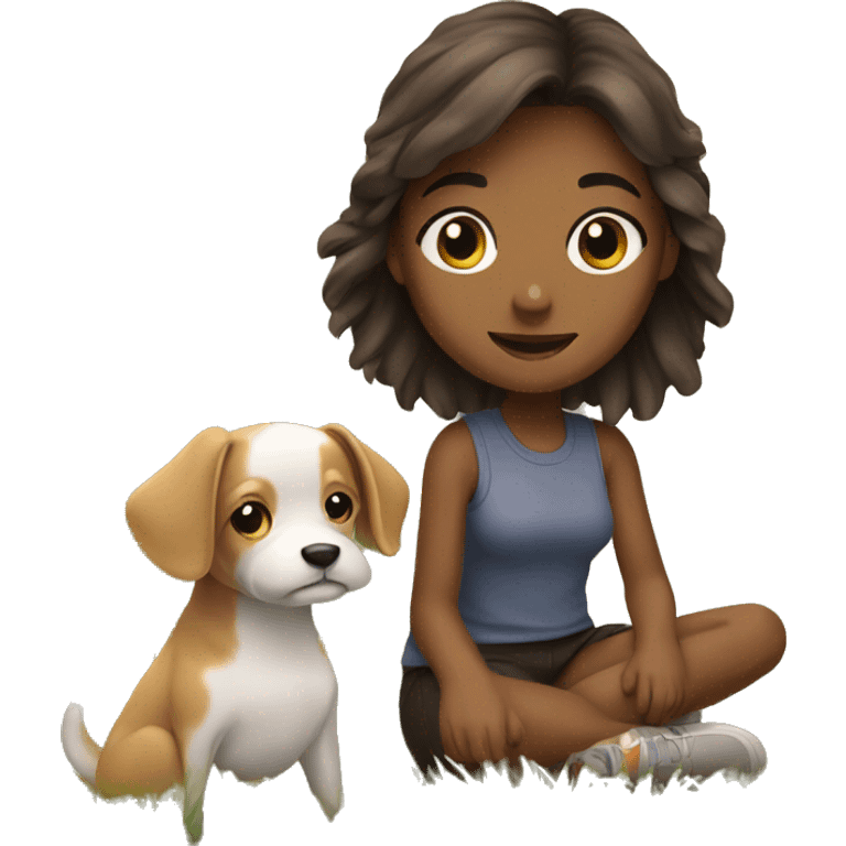 girl with dog in nature emoji