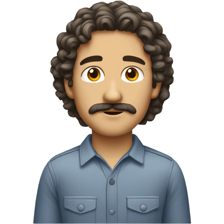 Regular caucasian guy emoji with a black mustache and shoulder length curly hair. emoji