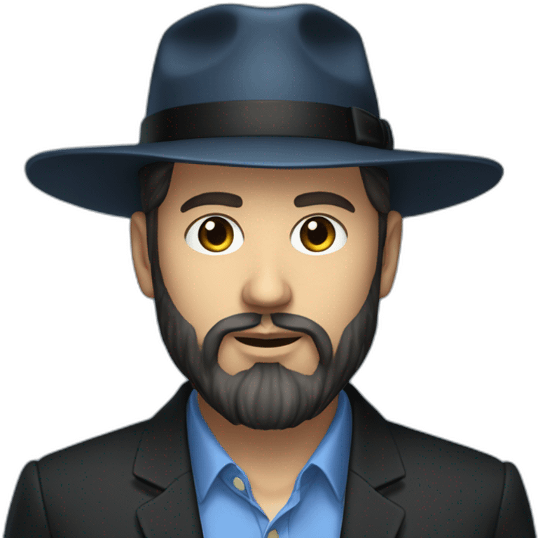 Bearded Hasidic Man in blue button down shirt, blazer, black fedora emoji