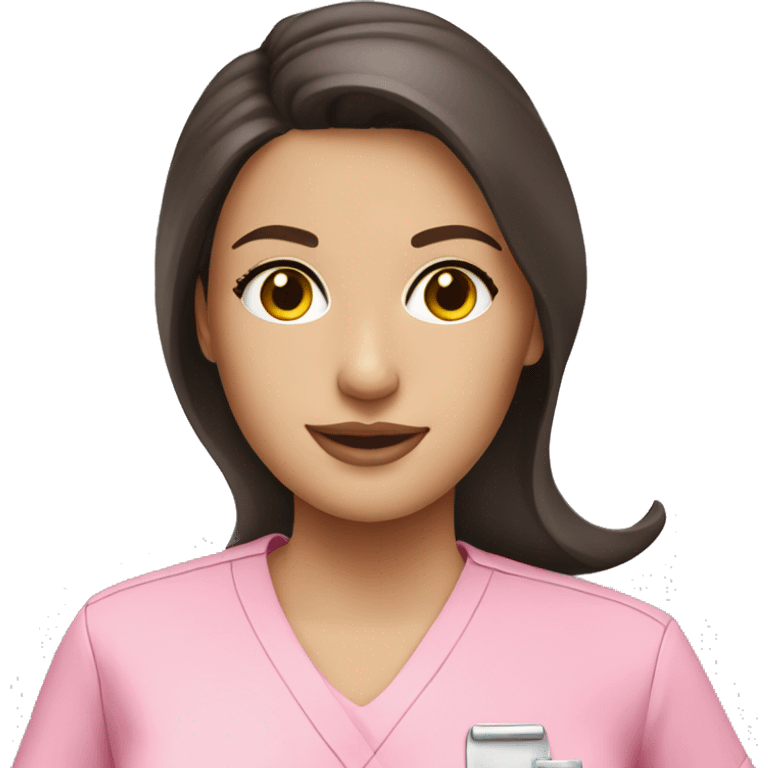 pretty brunette nurse in pink scrubs emoji