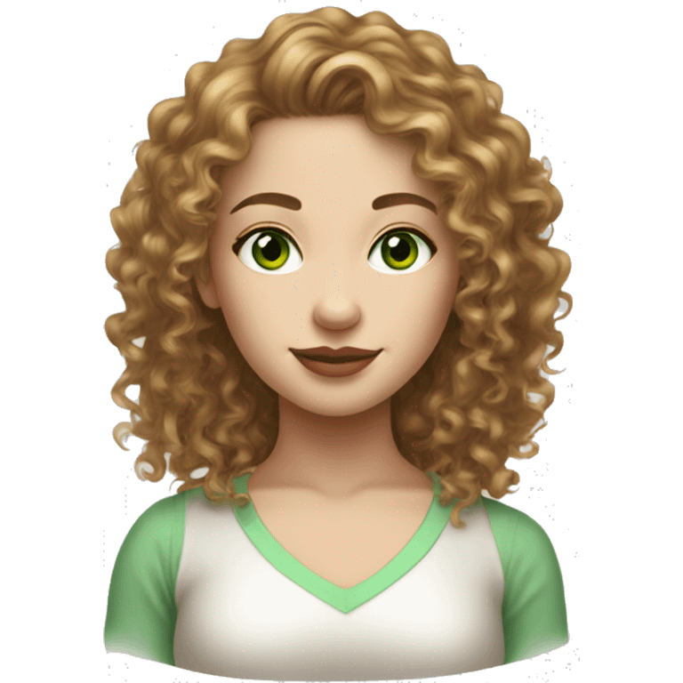 white skin woman ruby long curly hair green eyes white top emoji