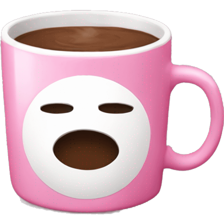 Pink coffee mug with hot chocolate emoji