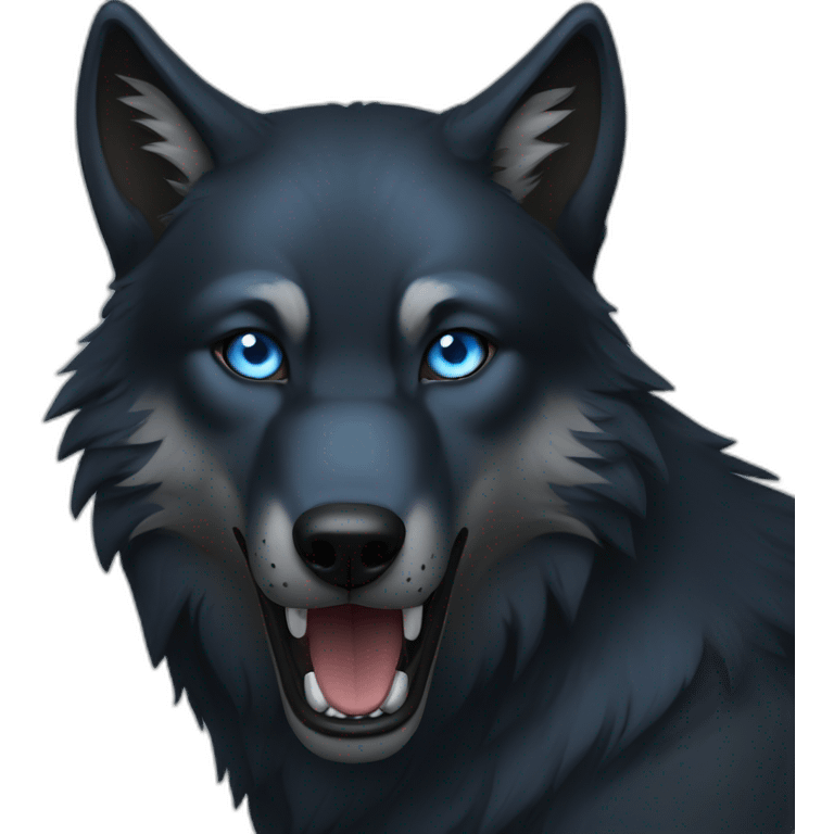 a full black wolf with blue eyes emoji