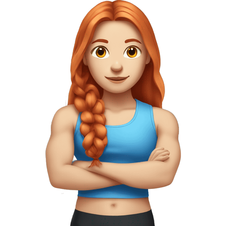 Long-haired red-haired girl with fair skin and blue eyes in the gym emoji