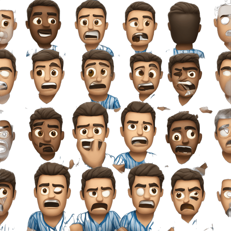 Man with brown hair wearing a hawaiian shirt yelling at a Latino baseball player wearing pinstripes  emoji