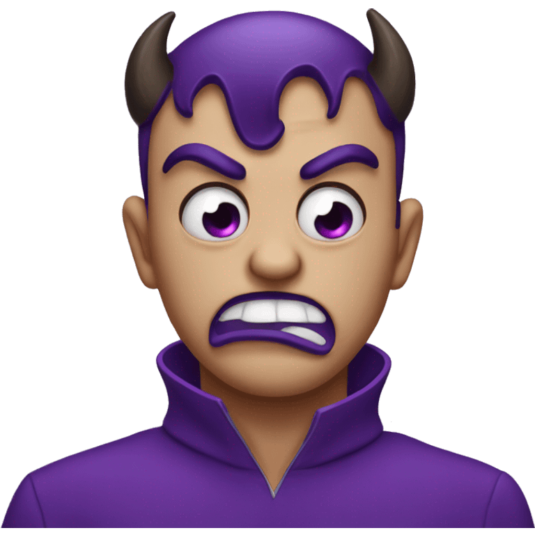 Purple devil emoji mashed up with the teary eyes emoji