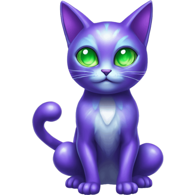 Shiny, Sparkly, Dark-type-Fairy-Type-Psychic-Ice-type-Fakémon-Alien-Cat Blind Purple eyes, green gem, full body emoji