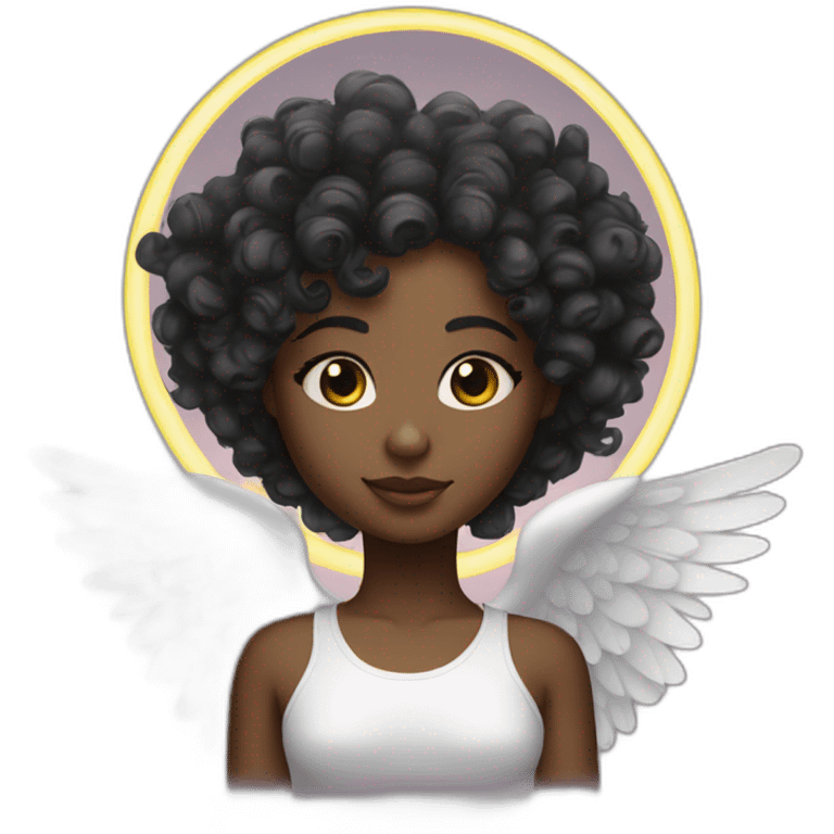 curly headed black girl with halo above her head and angel wings emoji