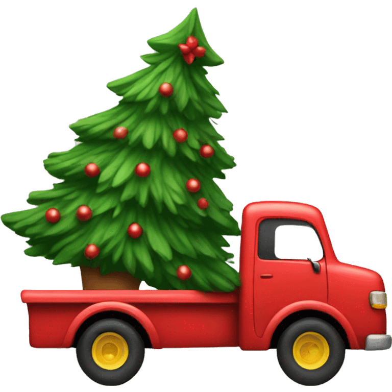 Little red truck hauling a Christmas tree emoji