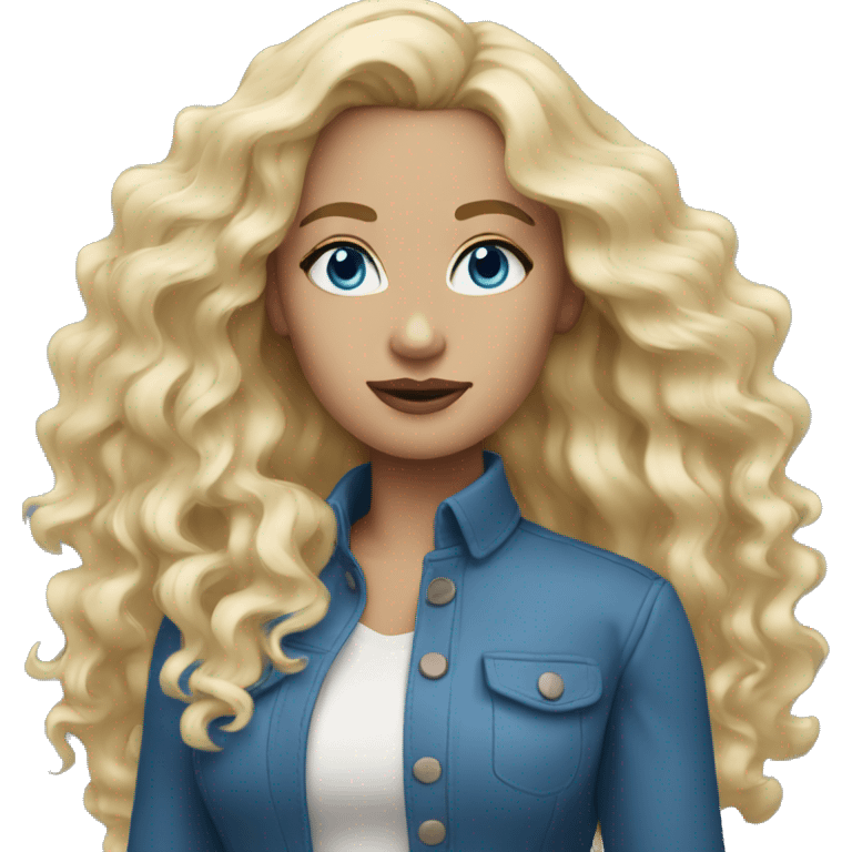 Blonde woman wavy hair blue eyes emoji