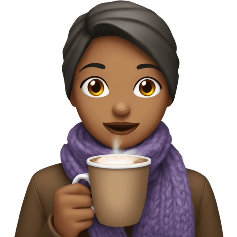 Girl with scarf drinking hot chocolate  emoji