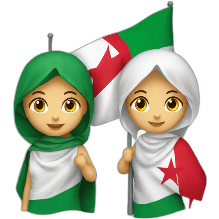 Deux filles avec le drapeau de l'Algérie  emoji