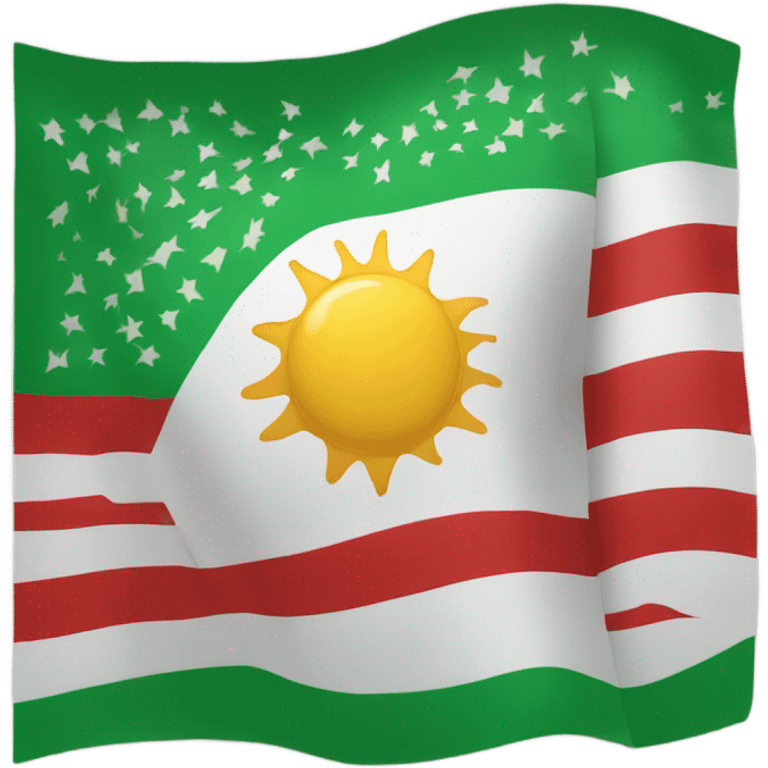 Create a flag with the sun in the middle of the flag, the top part is red, the middle is white and the bottom part is green emoji