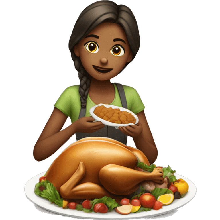 Girl eating turkey emoji