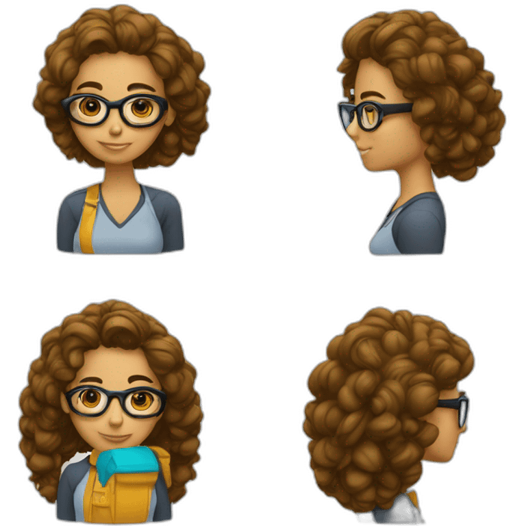 Chica morena pelo largo con gafas universitaria emoji