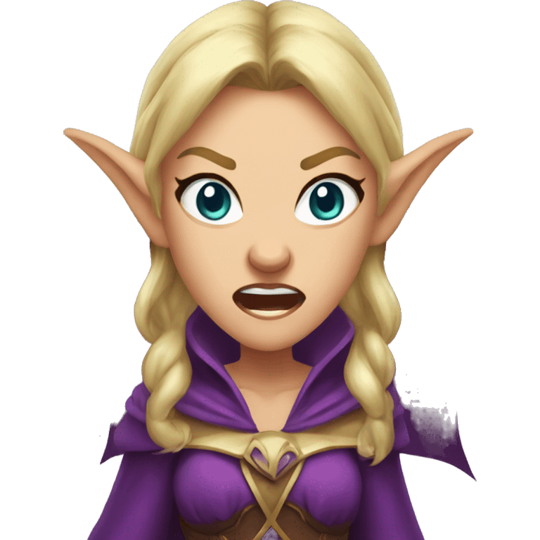 enraged angry, Noble female Elf with Elf ears and blonde hair and purple robes emoji