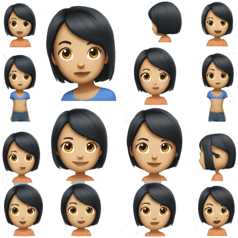 mid short cut black hair asian girl who wear blue t-shir emoji