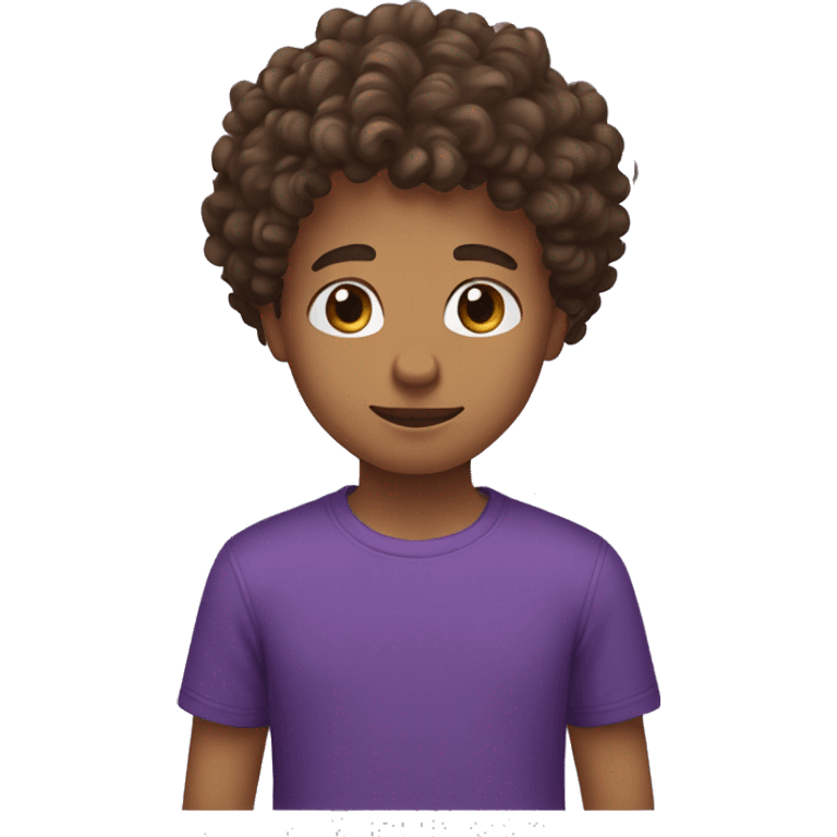 boy with mid fade and curly Brown hair, brown yes, purple t-shirt emoji