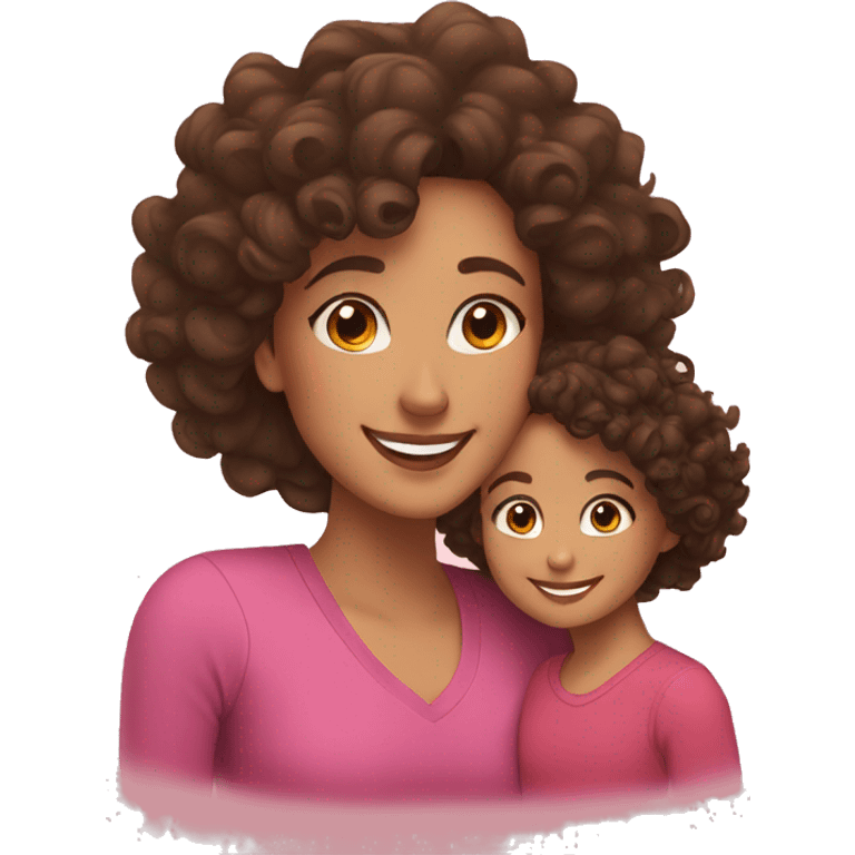 brunette mom with curly hair and daughter with long curly hair smiling  emoji