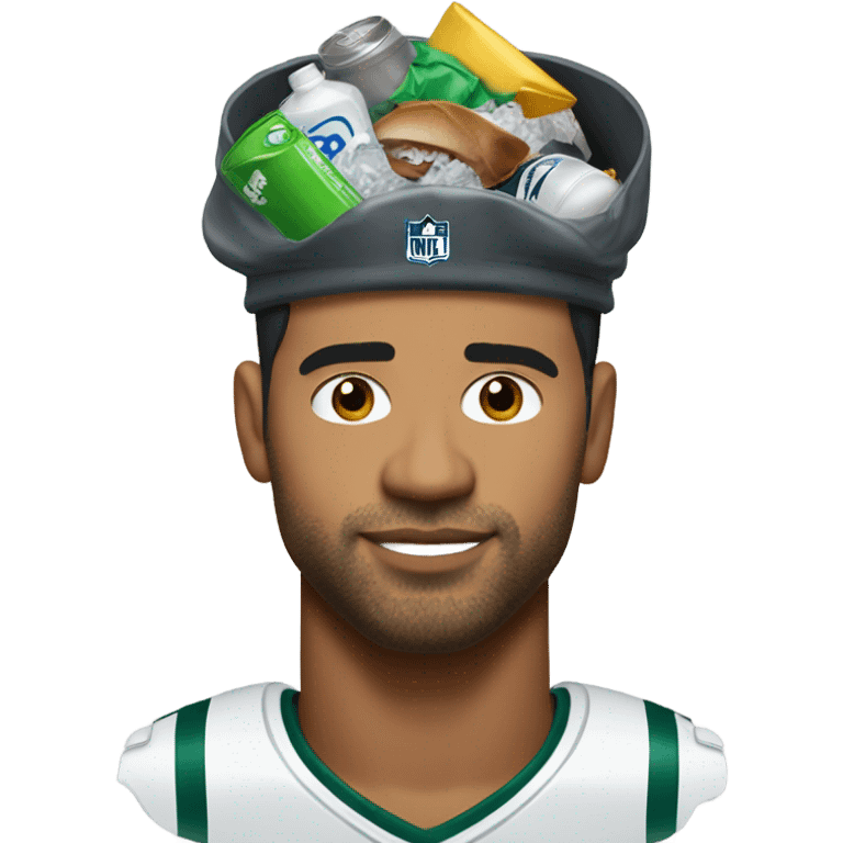 Make me a Russel Wilson emoji with a trash can on his head emoji