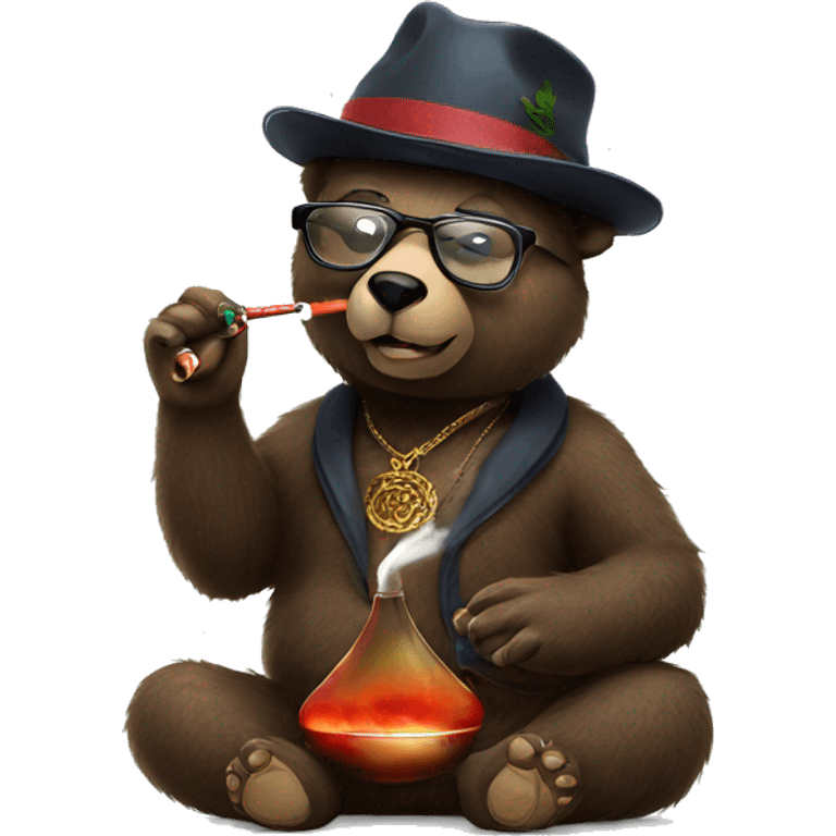 bear smoking shisha with glasses emoji