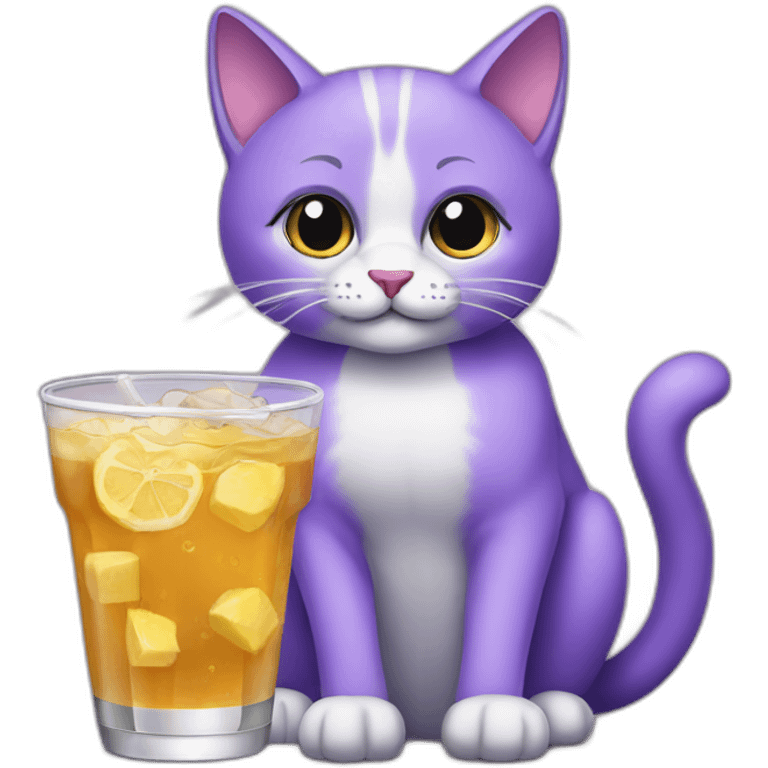 purpleish cat sitting with three drinks emoji