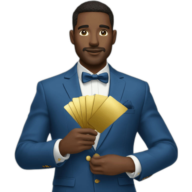 Posh-man-with-blue-suit-holding-gold-card emoji